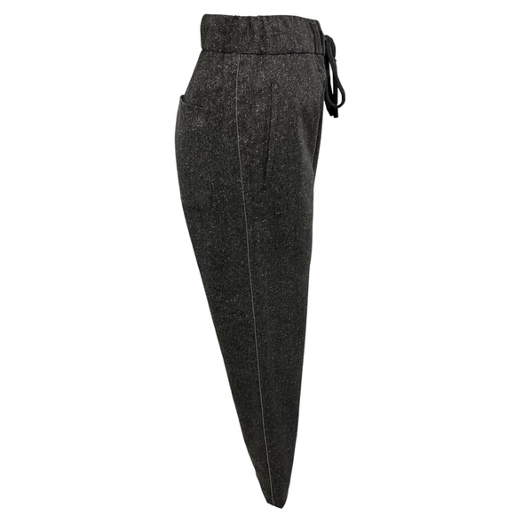 BRUNELLO CUCINELLI CHARCOAL WOOL TWEED LUXURY JOGGING TROUSERS WITH MONILI - Picture 2 of 5
